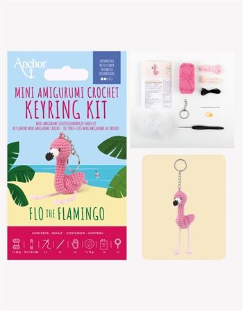 MINI AMIGURUMI CROCHET KEYRING KIT - FLO THE FLAMINGO fra Anchor